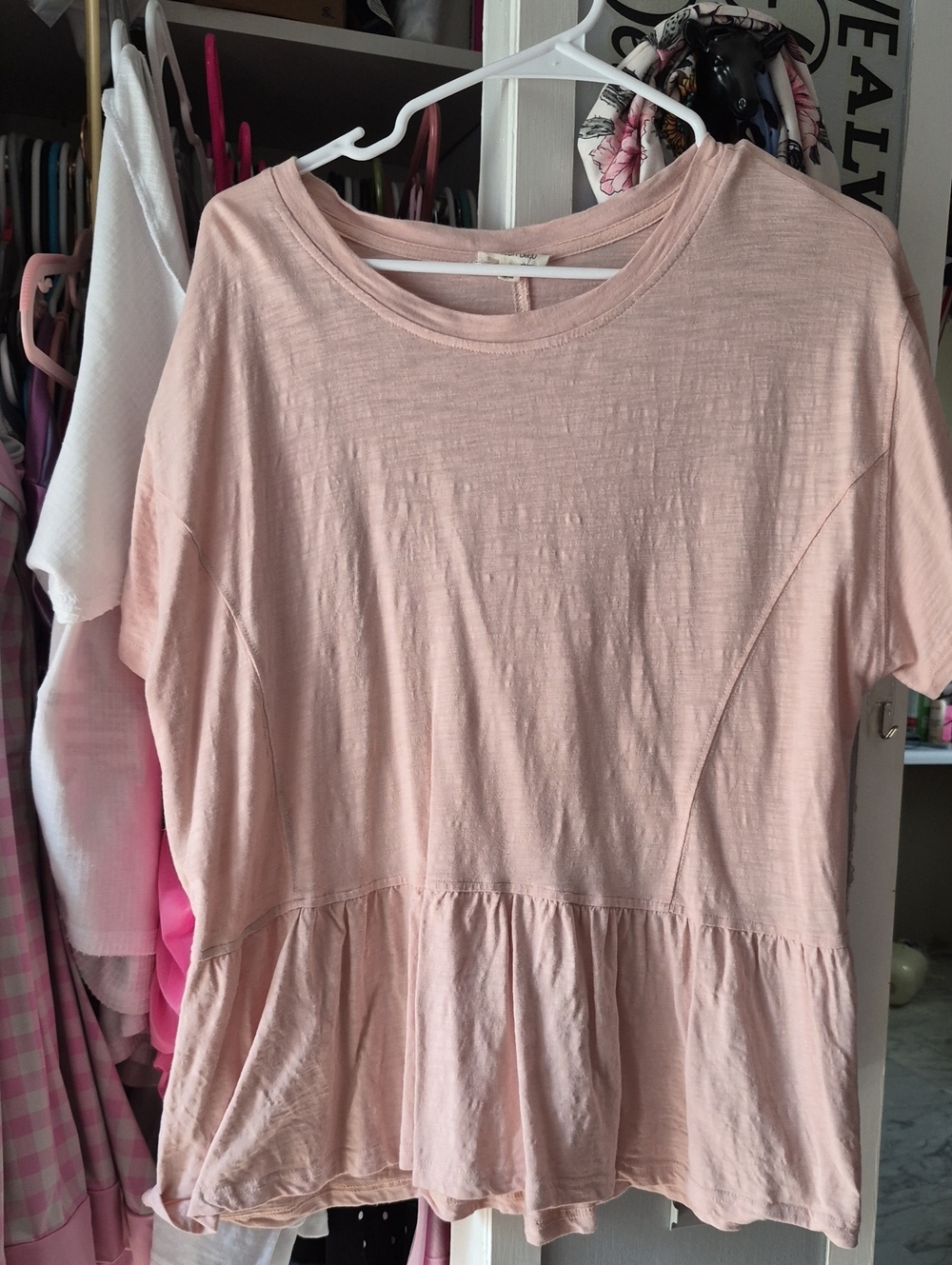 Women's Light Pink Peplum Short Sleeve Top